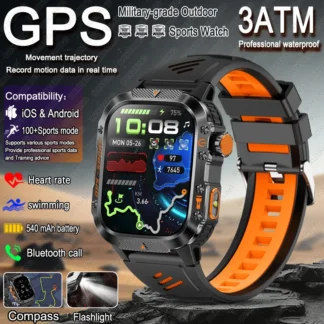 Nuevo reloj inteligente de posición GPS de grado militar para hombres para XIAOMI 3ATM brújula impermeable 540mAh llamada Bluetooth 100 + reloj inteligente deportivo