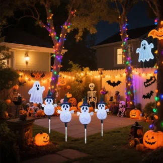 4 unids/set de luces solares blancas para camino de fantasma de Halloween, impermeables con 8 modos de iluminación para decoración del hogar, jardín, Patio
