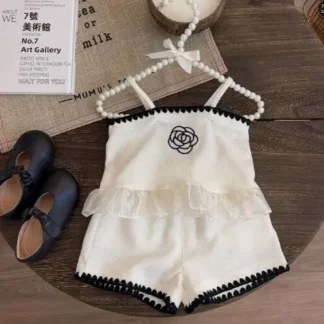 Conjuntos para niños, Top de tiras bordado Floral + Pantalones cortos, conjunto de 2 piezas, ropa de verano para niños, ropa para niñas y niños, ropa para niñas