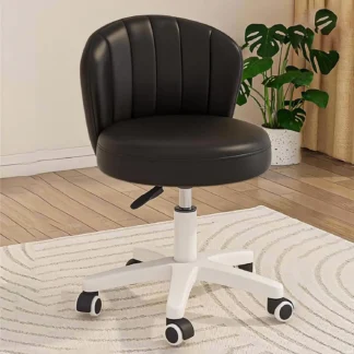 Silla giratoria de cuero Pu con ruedas para oficina en casa, sillón de escritorio redondo con Ba, altura ajustable, tarea de trabajo