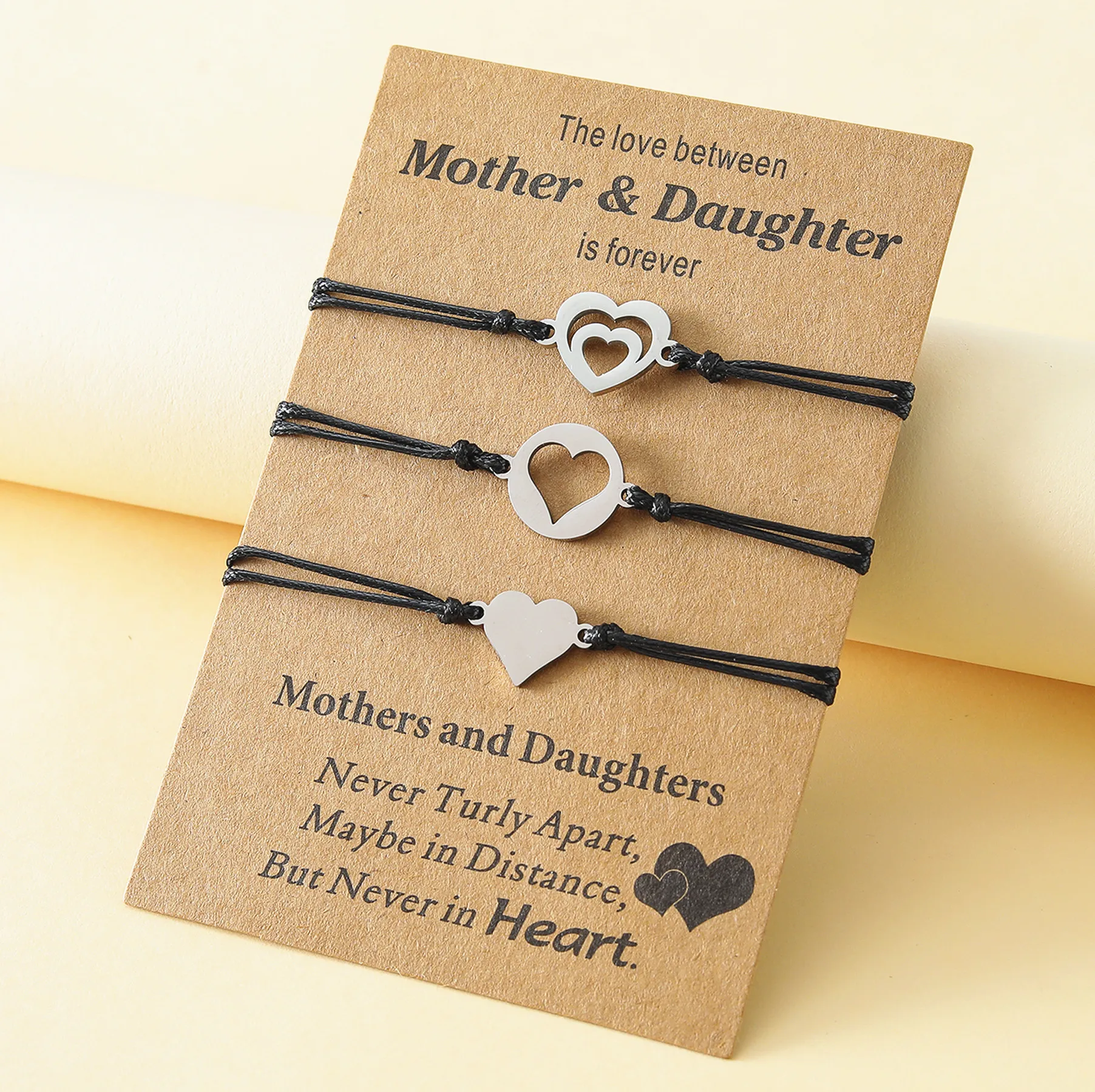 Nueva moda pulsera de tarjeta para madre e hija, pulsera trenzada de corazón de acero inoxidable, joyería, gran oferta