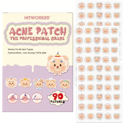 90 parches para el acné con bonito oso rosa, pegatinas invisibles para el tratamiento de manchas, día y noche
