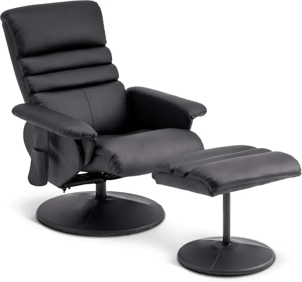 Sillón reclinable con masaje, sillón reclinable con otomana, silla de salón giratoria 360 de piel sintética 7902