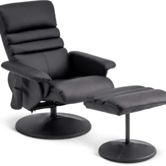 Sillón reclinable con masaje, sillón reclinable con otomana, silla de salón giratoria 360 de piel sintética 7902