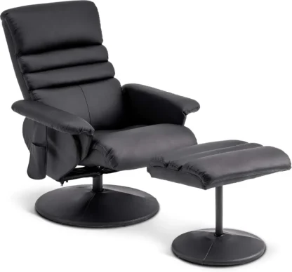 Sillón reclinable con masaje, sillón reclinable con otomana, silla de salón giratoria 360 de piel sintética 7902