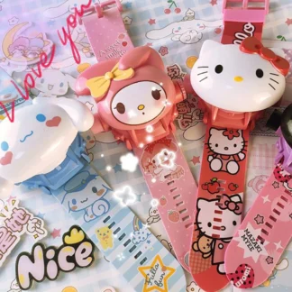 Reloj de proyección de melodía de Hello Kitty, Kawaii Sanrio Cinnamoroll Kuromi, juguetes multifuncionales de dibujos animados para estudiantes, regalos para niñas