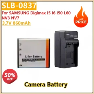 Nueva batería de cámara de alta calidad 3,7 V 860mAh SLB0837 SLB-0837 SLB 0837 + cargador para SAMSUNG Digimax NV3 NV7 I5 I6 I50 L60