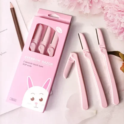 3 unids/set recortador de cejas plegable rosa, maquinilla de afeitar para el pelo de las axilas, afeitadora moldeadora de ojos y cara, cuchillas de acero inoxidable, herramientas de maquillaje