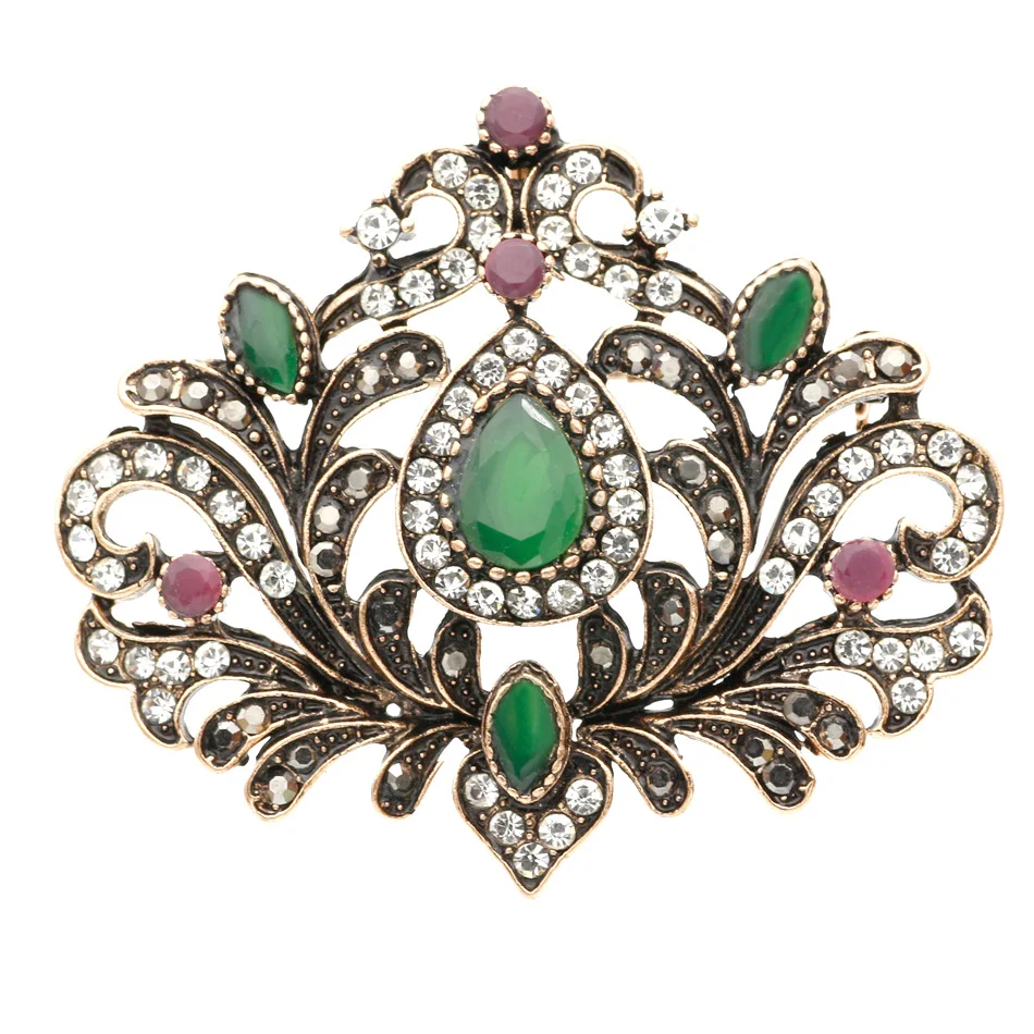 Broche Vintage turco para mujer, caftán de flor bohemia, Color dorado antiguo, joyería de boda para novia, Sunspicems
