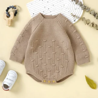 Mono de punto de manga larga para bebé recién nacido, suéter para niño y niña, ropa de otoño e invierno, Color sólido, artículos para bebé