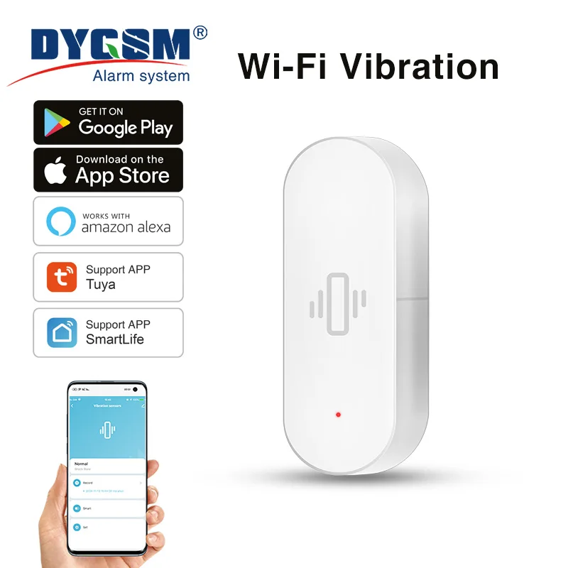 Sensor de vibración WiFi Tuya, detección sensible, alertas inteligentes, vida inteligente desde la seguridad, Compatible con Alexa/Google Home.