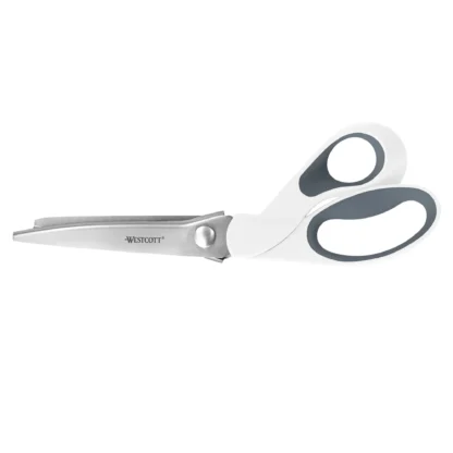 Westcott Tijeras para manualidades, Pinking, 9,5", acero inoxidable, adulto, escuela secundaria, dobladas, para coser, blanco, 1 unidad