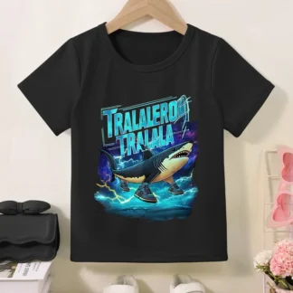 Brainrot italiano patrón Popular estampado verano niños y niñas niños de manga corta de algodón puro cuello redondo Top suelto