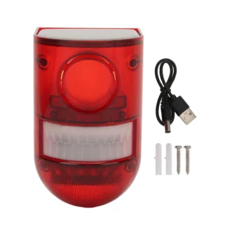 Alarma de Sensor de movimiento Solar Universal para exteriores, sonido de 129dB, IP65, luz de seguridad impermeable, Detector de movimiento, alarma para almacén de granja
