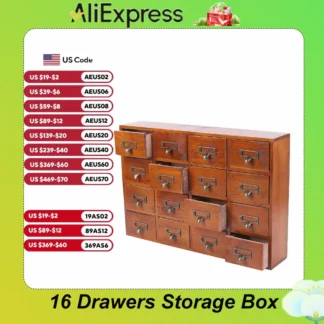 Caja de almacenamiento de tarjeta de biblioteca de mesa Vintage de 16 cajones, gabinete de catálogo, boticario