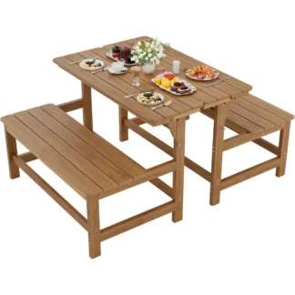 Mesa de picnic con banco convertible: HIPS Convertir un banco con orificio para sombrilla - Bancos de picnic plegables que ahorran espacio para exteriores