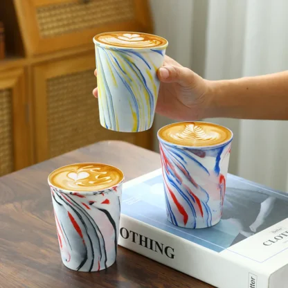 Taza de cerámica con diseño de tinta y bolígrafo creativo de 300ml, taza de café con leche de cerámica gruesa Retro, taza para el hogar, sala de estar, decoración moderna para el hogar