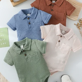 4 Uds./bebés para las cuatro estaciones, monos de manga corta con patrón de gofres a la moda para 0-1Y, ropa informal para uso diario, pelele, mono