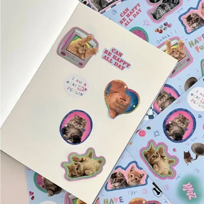 2 uds pegatina de animales de dibujos animados de papel animales de dibujos animados Graffiti pegatina de equipaje Y2K lindo gato pegatinas de dibujos animados refrigerador