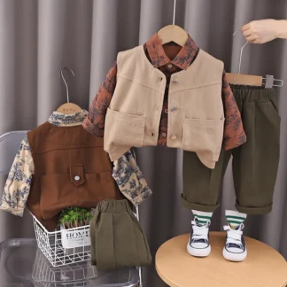 Conjuntos de ropa para niños, chaleco, camisas, pantalones, traje de fiesta de 3 piezas, chándales para bebés, trajes de moda para niños de 3 a 5 años, primavera y otoño, 2025