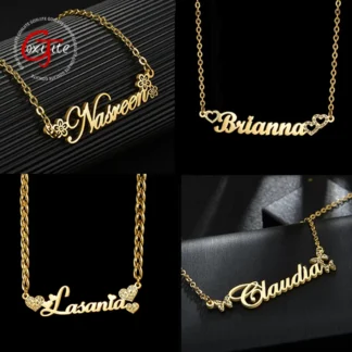Goxijite-collar de piedra de amor con nombre personalizado para mujer, collares de mariposa con letras personalizadas de acero inoxidable, regalo de joyería