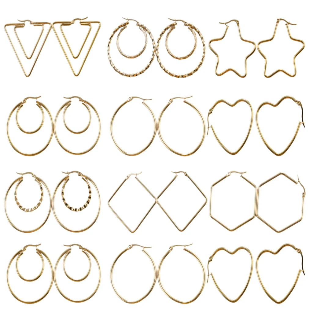 Pendientes geométricos de acero inoxidable para mujer, aretes minimalistas de Color dorado y plateado, regalo de boda, 10 pares/lote