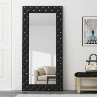 SHYFOY Espejo de piso grande con capitoné de cristal rectangular negro de 71" de alto