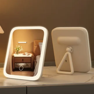 Espejo pequeño con luz de relleno de escritorio para dormitorio de estudiantes inteligente LED, espejo de maquillaje con luz, espejo de tocador para dormitorio de niñas