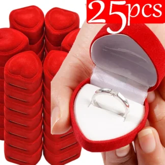 Caja de anillo con forma de corazón flocado rojo, nueva vitrina de joyería, soporte para anillos de boda, regalos románticos para el Día de San Valentín, venta al por mayor