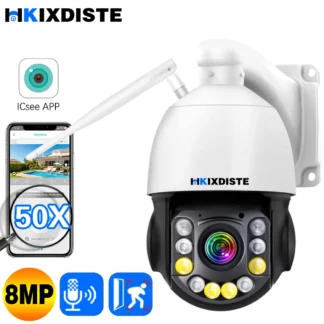 Cámara IP PTZ con Zoom óptico 50X, 8MP, 4K, Wifi, CCTV, seguimiento humano AI para exteriores, Audio bidireccional, Onvif, cámara IP de vigilancia POE ICSEE