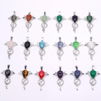 Colgante de alas de aleación para fabricación de joyería, collar DIY, piedra Natural, gota de agua, cristal, Ojo de Tigre, colgantes de amatista, joyería de cetro