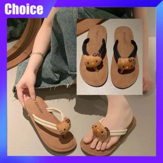 Sanrio Hellokitty, chanclas para mujer, moda informal de verano, zapatillas de mujer a la moda, zapatillas de gato KT para interiores/exteriores, zapatos de playa, regalo