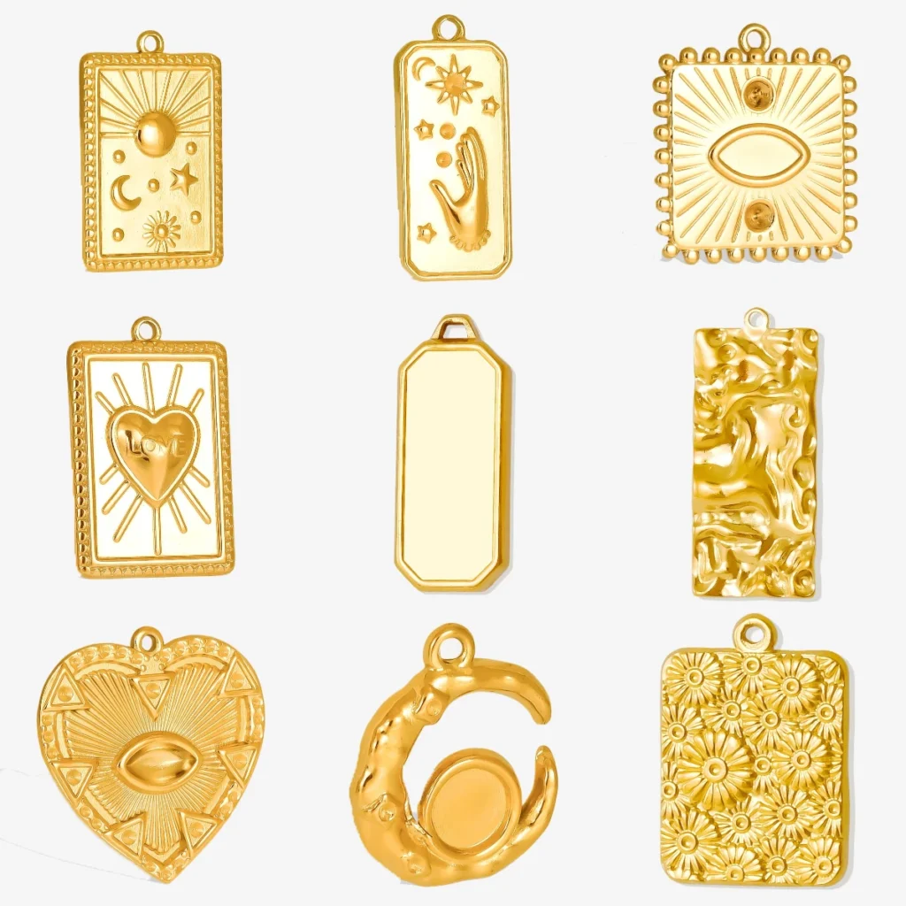 Nuevo 10 unids/lote cubo de acero inoxidable colgante estrellas Luna flor martillado encantos DIY joyería hacer accesorios para collar pendiente