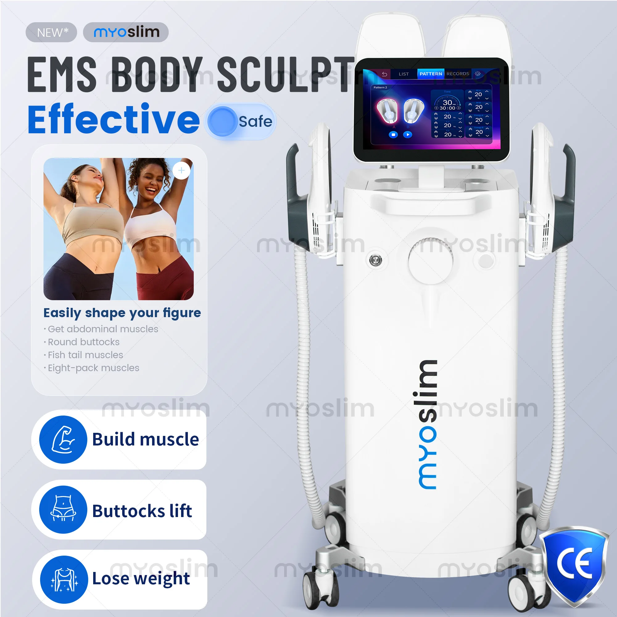 MYOSLIM-instrumento muscular EMS para dar forma al cuerpo, quemaduras, grasa, aumenta el músculo, reafirma la piel, máquina para esculpir el cuerpo con ondas electromagnéticas