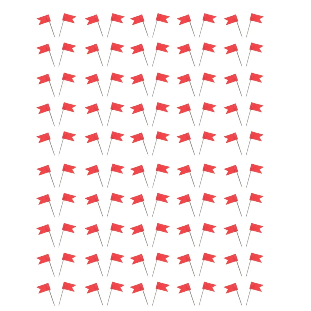 ONCE 100 Alfileres de mapa con forma de bandera Tablero de anuncios de corcho Alfileres de dibujo Pin de empuje Rojo