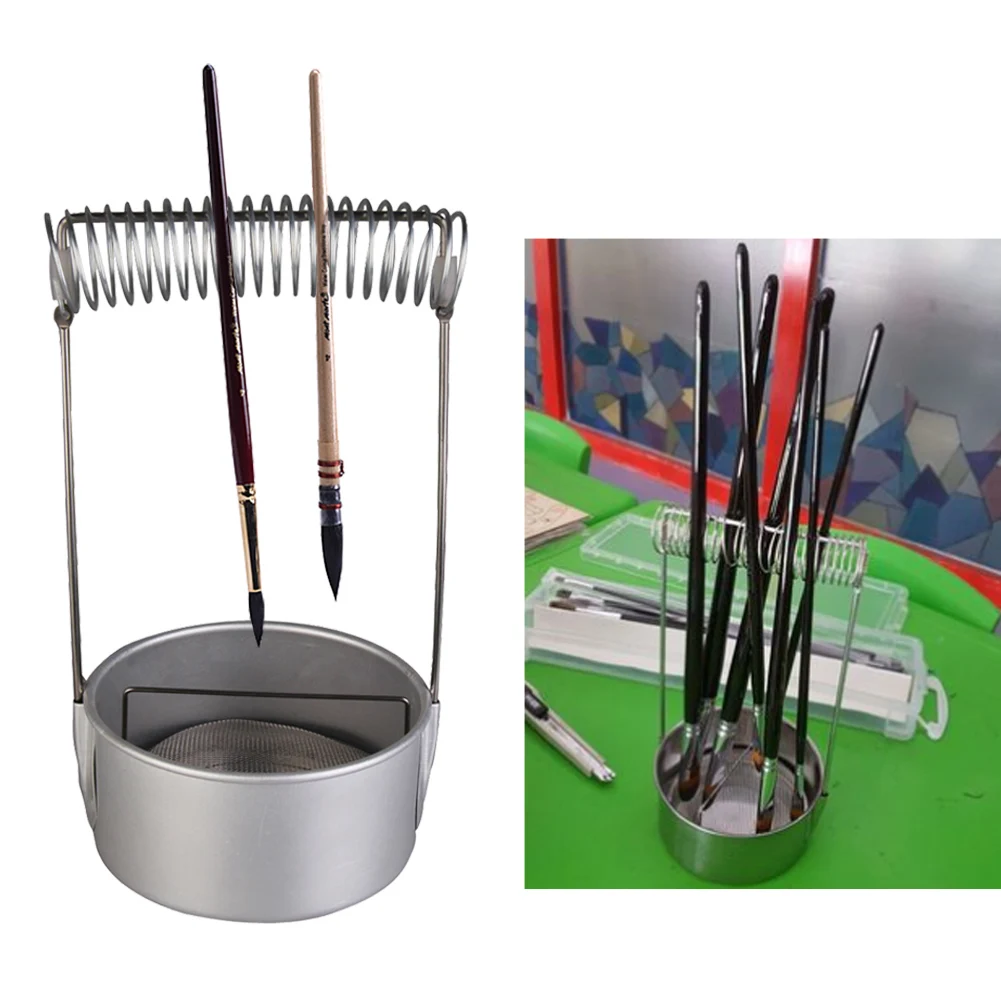 Limpiador de pinceles de pintura con pantalla y soporte, pluma de pintura al óleo de resorte, lavadora de pinceles, papelería escolar portátil de acero inoxidable