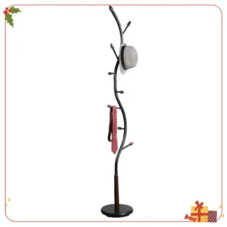 Perchero de pie de metal Arles negro y nogal, organizador independiente con ganchos para entrada y oficina