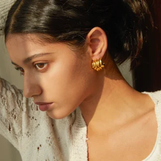 Pendientes de oro de 18k para mujer, aretes irregulares arrugados, Línea Plateada de acero inoxidable, joyería a prueba de óxido, bisutería femenina, regalo de Gala