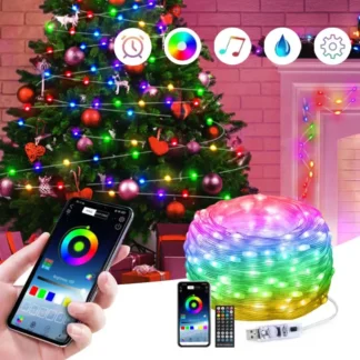 Guirnalda de luces RGB de 20M y 200LED, resistente al agua, USB, inteligente, BT, Control por aplicación, luces navideñas, guirnalda de jardín para decoración interior y exterior