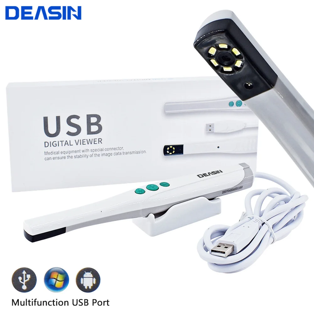 DEASIN USB tipo cámara Oral HD visor Digital 6 luces LED endoscopio Dental Intraoral equipo de dentista en tiempo Real