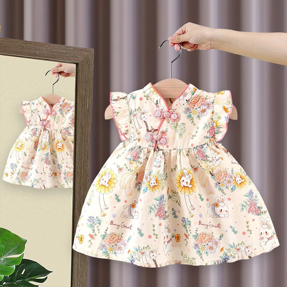 Vestido para niña estilo de verano nuevo estilo occidental niña Floral nueva falda Cheongsam china falda de princesa para niños