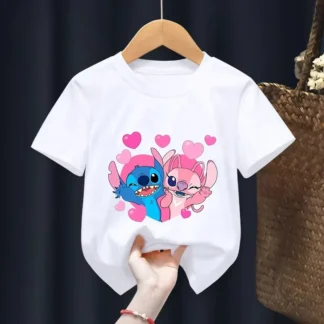 Nueva camiseta blanca para niños con estampado de puntadas, Top de manga corta, camiseta básica holgada fina con cuello redondo informal y a la moda