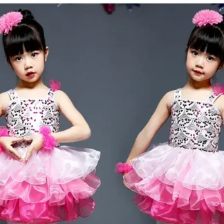 2025Costumes para niños, faldas de baile con lentejuelas para niñas, falda con pompón, vestido de princesa para niños, ropa de actuación de ballet de pasarela