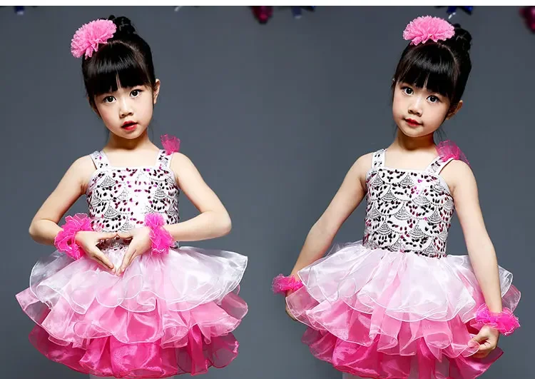 2025Costumes para niños, faldas de baile con lentejuelas para niñas, falda con pompón, vestido de princesa para niños, ropa de actuación de ballet de pasarela