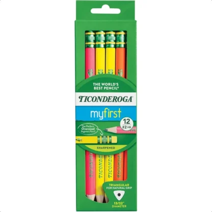 Ticonderoga Mi primer lápices TriWrite WoodCased preafilados 2 HB con borradores Colores neón 12 unidades