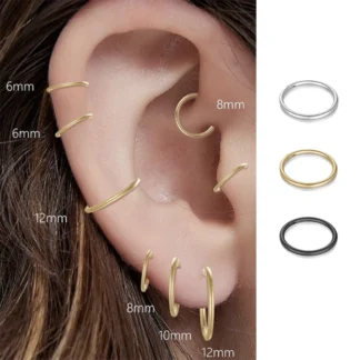 2/6 Uds. Anillo de nariz de acero inoxidable 316L sin costuras para hombres pendientes de aro de Color dorado para mujeres tabique hélice Tragus Piercing joyería
