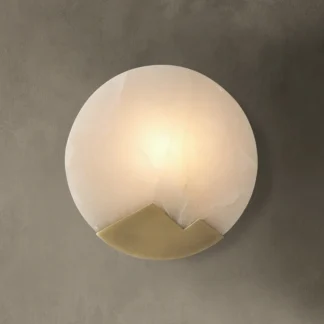 Lámpara de pared de cobre de lujo Simple, piedra nublada de diseño moderno, sala de estar, mesita de noche, Luna, latón, mármol, albastro, luces de pared