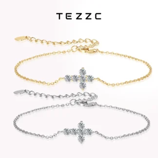 Tezzc pulsera completa de moissanita para mujer, plata 925 con chapado en oro amarillo blanco, probador de diamantes, pulseras cruzadas, joyería