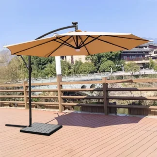 Sombrilla de patio voladizo cuadrada de 2 niveles de 8,9x8,9 pies, sombrilla para exteriores con luces LED solares, sombrilla para exteriores con manivela