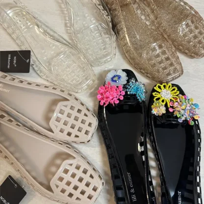 Verano Jelly oes nuevas sandalias de cristal transparentes 2025 para mujer Cool oes Accory corte bajo agujero único oes